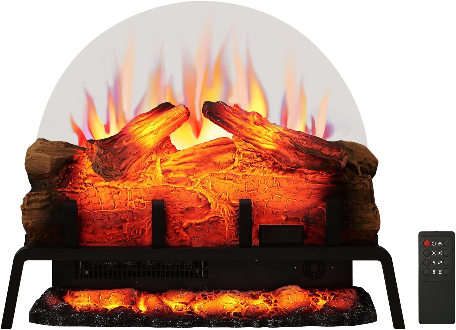 PuraFlame 24" Free Standing Electric Fireplace Log Set Insert, 750W/1500W Heater, 6 Flame Colors with 5 Brightness, Crackling Sound, Remote Control