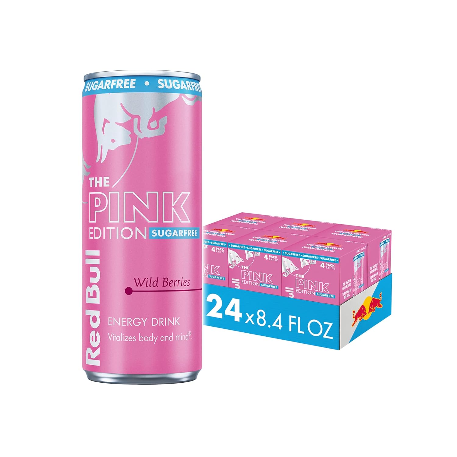 Red Bull Pink Edition Sugar-Free Energy Drink, Wild Berries, with 80mg Caffeine plus Taurine & B Vitamins, 8.4 Fl Oz, 6 Packs of 4 Cans (Pack of 24)