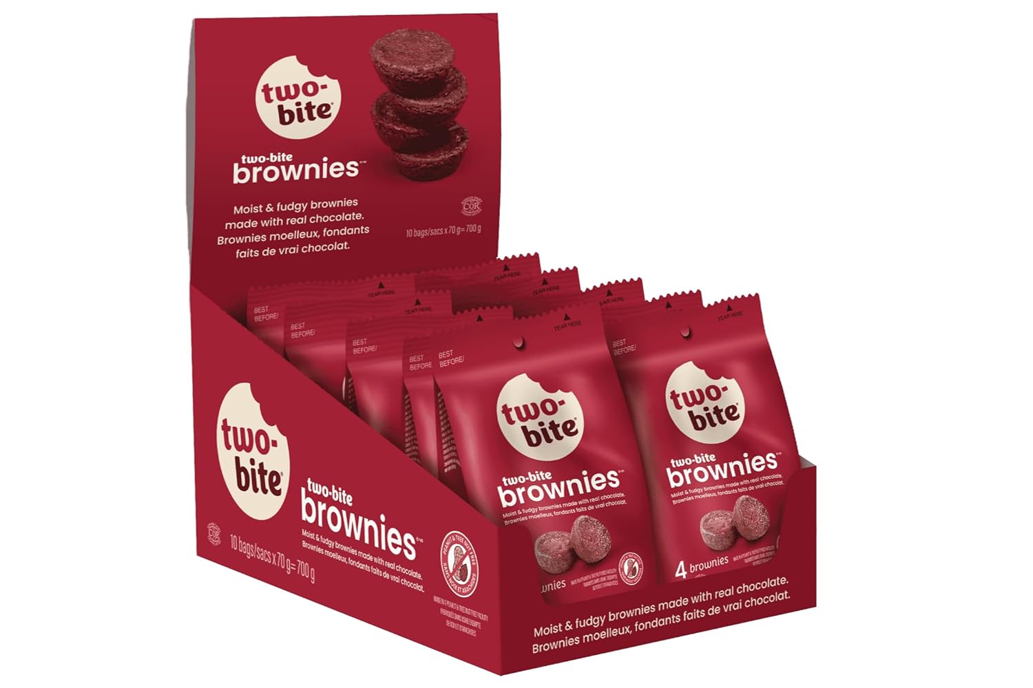 Original Two Bite Brownies, 10 x 70g Snack Bags, 700g/24.5 oz