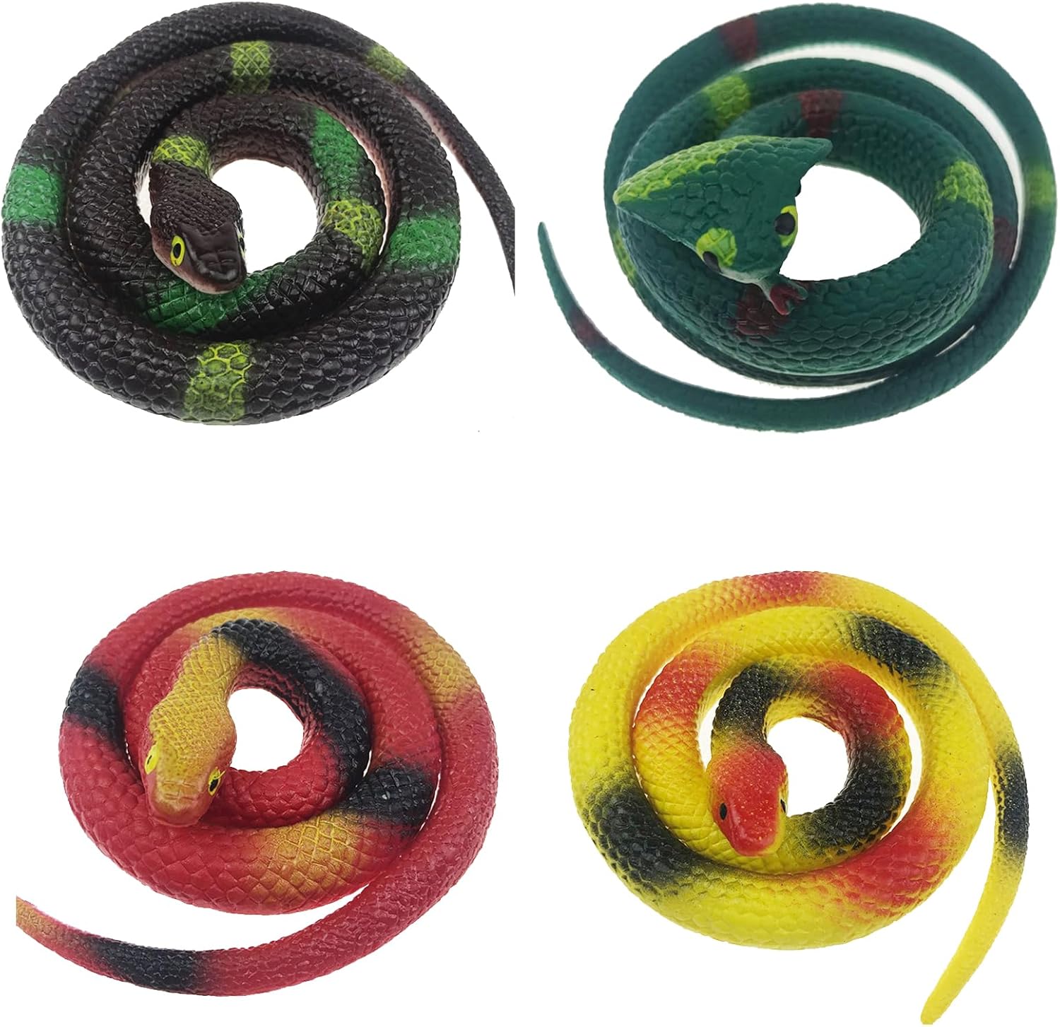 Realistic Snakes Model Toy,Plastic Snakes,Multicolor Fake Snake Pranks,Rubber Snakes,Fake Snakes,For Tricky Party Toy,4 Pieces,Kiuiom