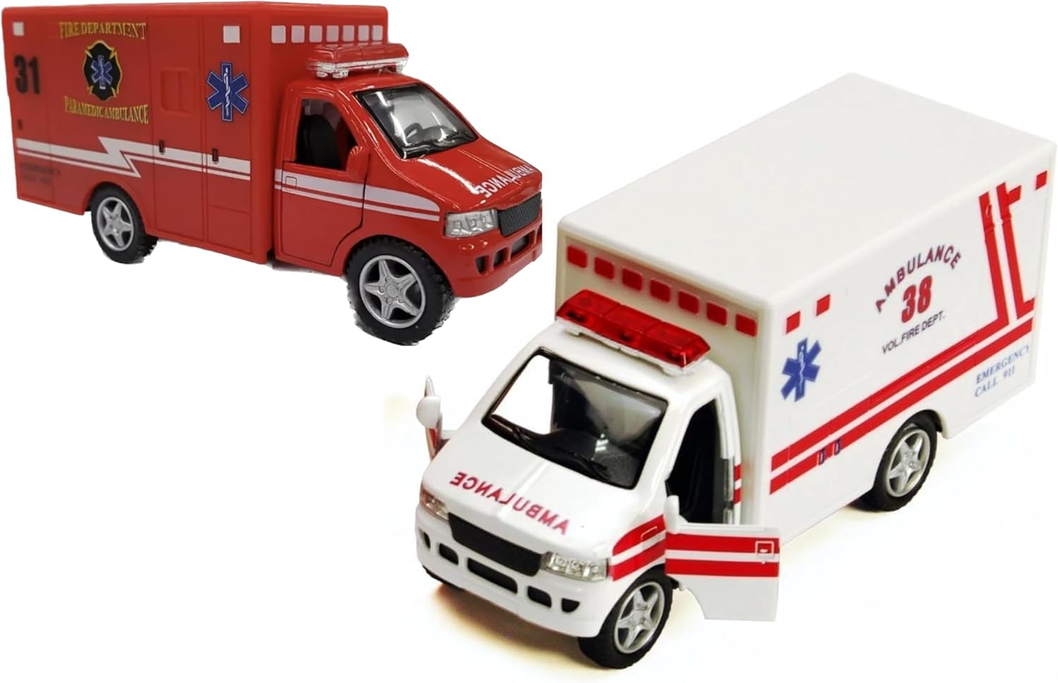 KiNSMART Rescue Team Ambulance 5" Die Cast Metal w/Pullback Action (2SET)