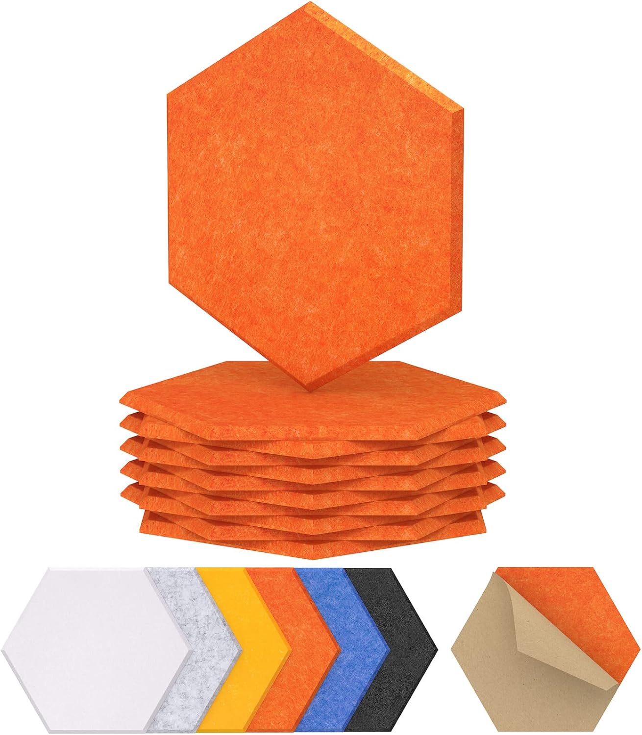Self-adhesive Hexagon Acoustic Panels 12 Pack, TONOR 30x26x0.9cm High Density Sound Proof Panels Tiles for Walls, Absorbing Noise and Eliminating Echoes Acoustic Foam for Home Studio Orange