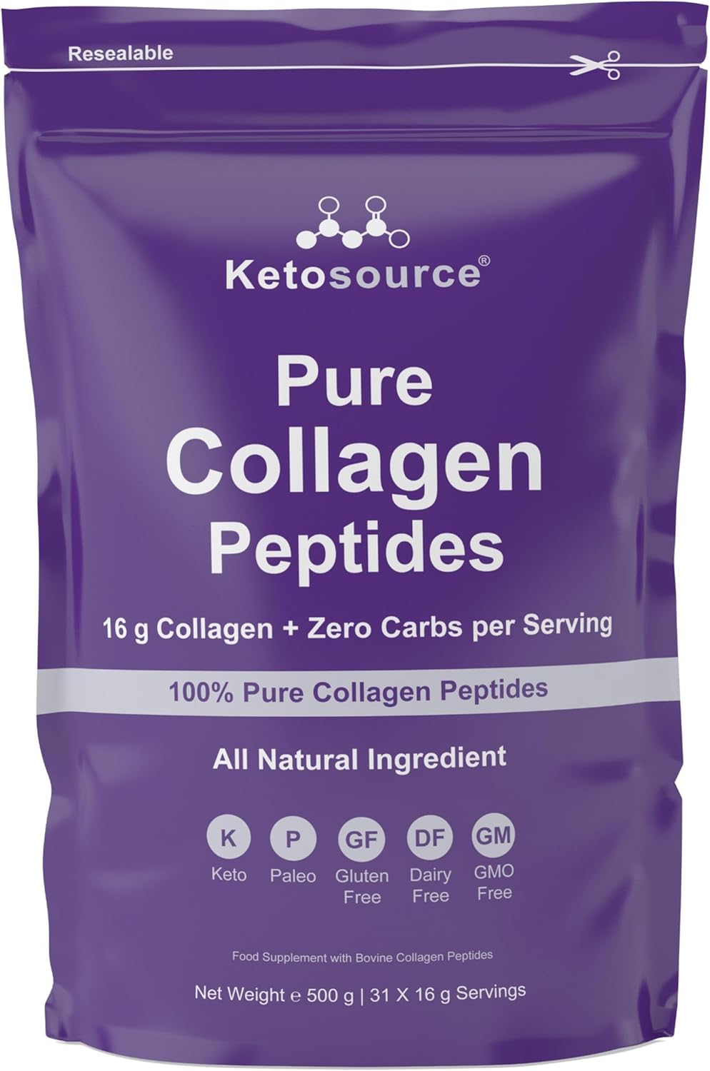 Ketosource® | Pure Collagen Peptides | Keto Collagen Powder | Easy Mixing & No Clumping | Zero Aftertaste | 100% Pure Hydrolyzed Bovine Collagen Powder | 100% Transparency 3rd Party Lab Testing