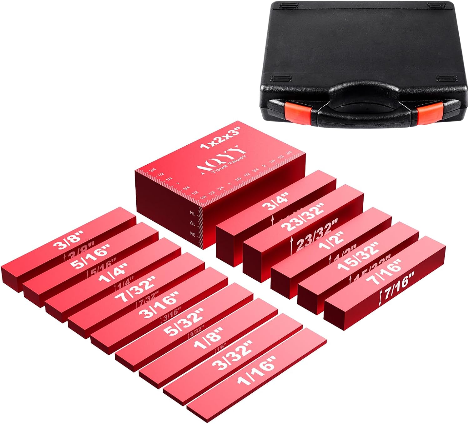 Setup Blocks Height Gauge Set, Red 15 Pieces Aluminum Block Precision Saw Kit Drill Press Table Router Setup Blocks Woodworking Tool Bars Accessories Laser Engraved Size Markings