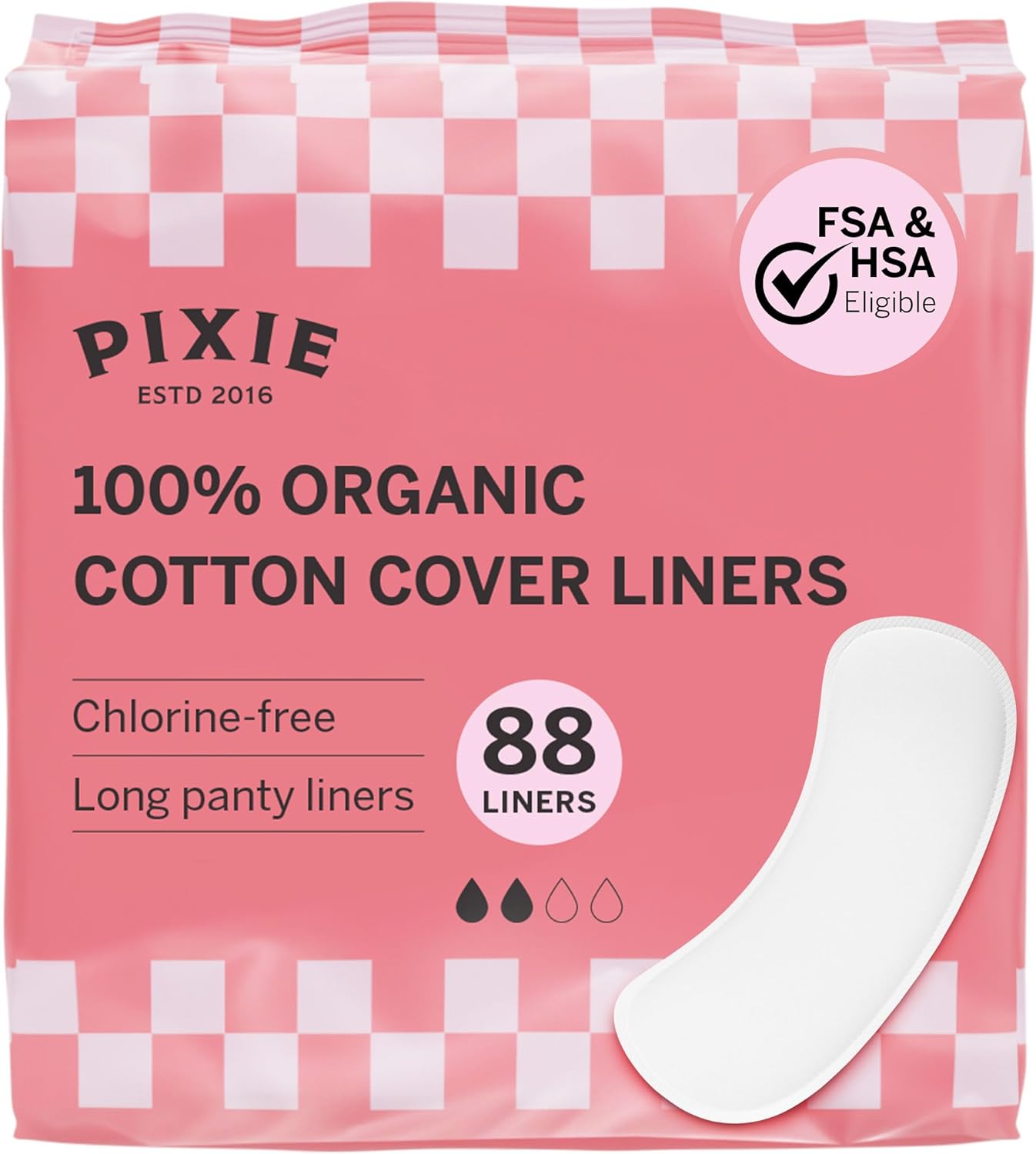 Pixie Organic Cotton Panty Liners for Women - Long Wrapped Pantiliners - Light Absorbency & Ultra-Thin - Leak-Proof, Hypoallergenic & Unscented for Feminine Care - Compostable - 88 Count