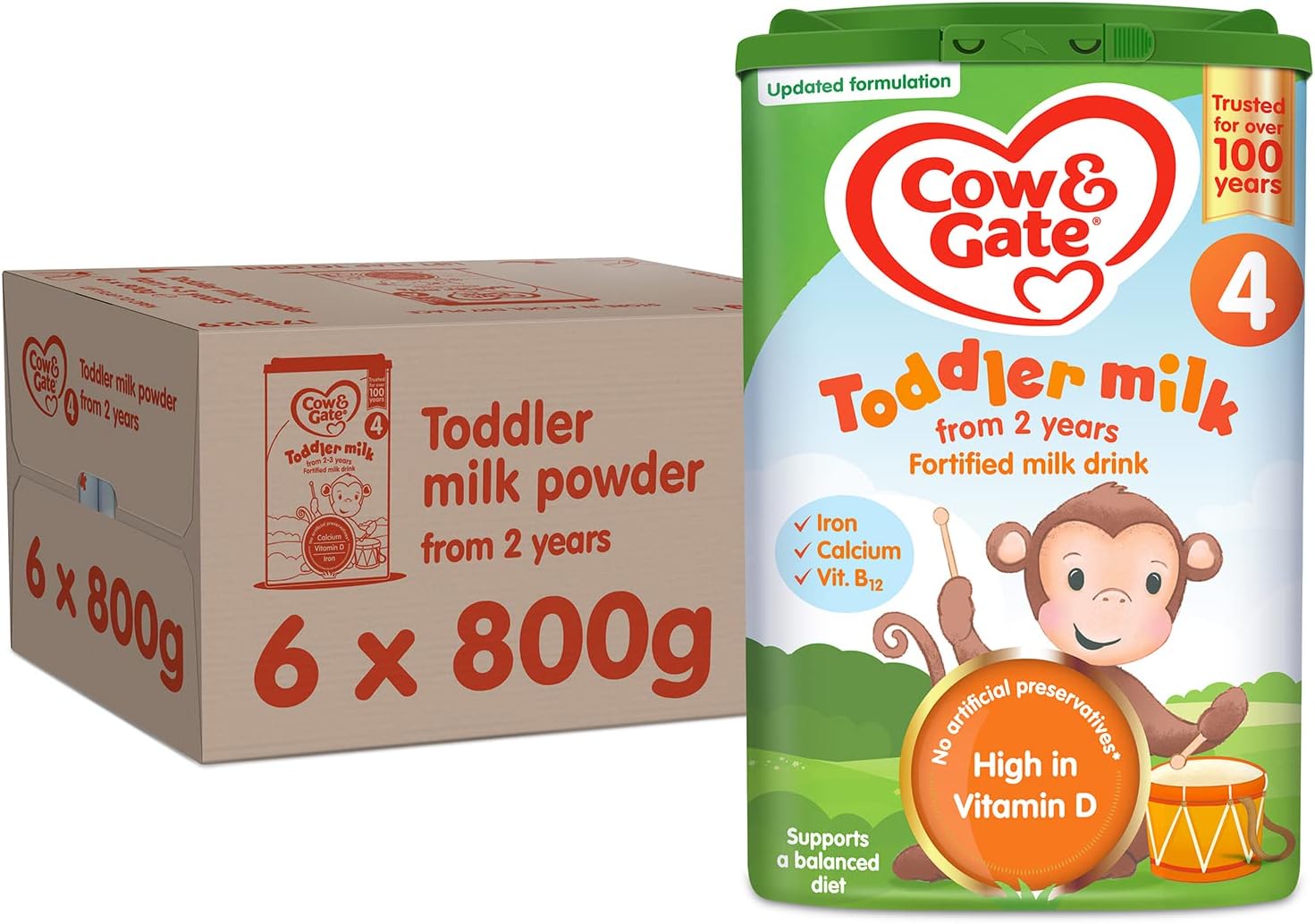 Cow & Gate 4 Toddler Baby Milk Powder Formula, 2-3 Years, 800 g (Pack of 6)