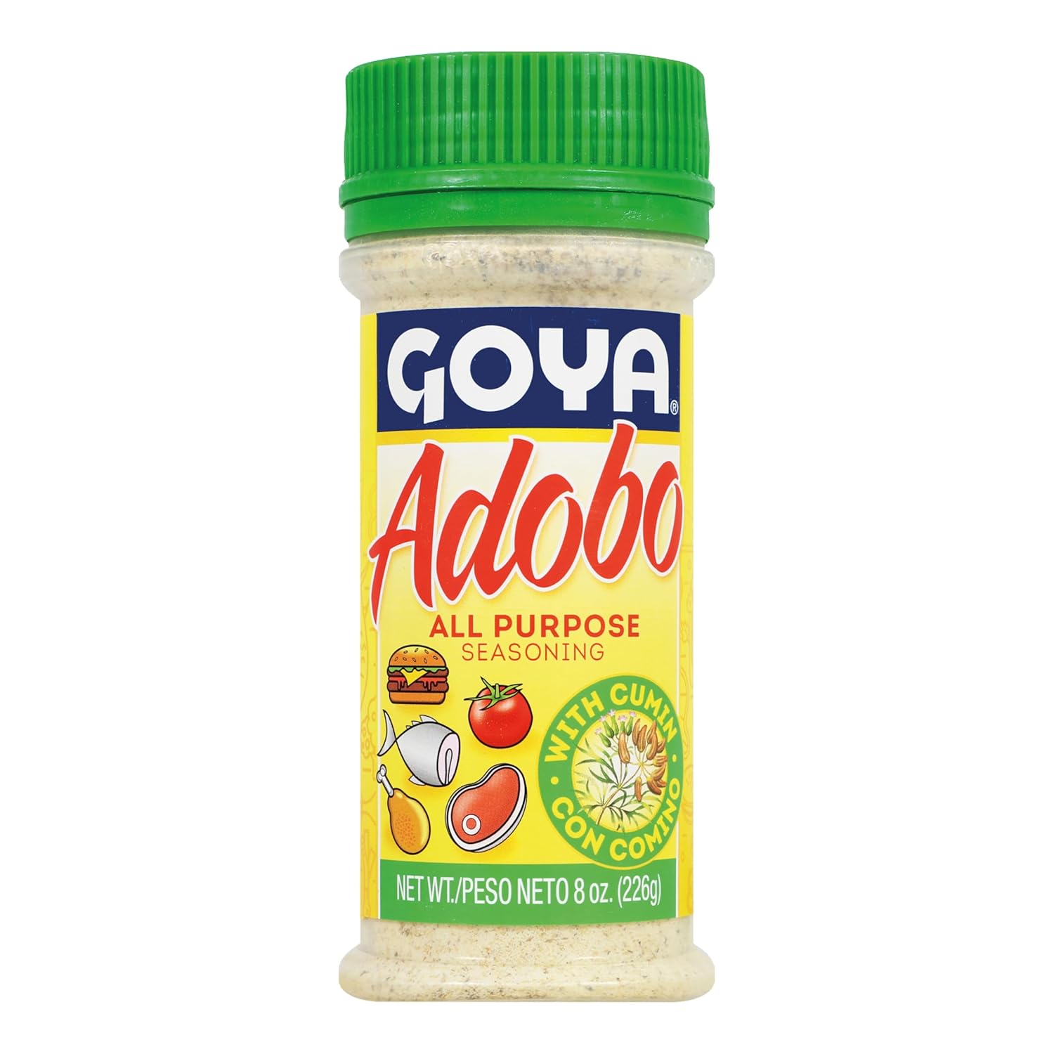 Adobo All Purpose Seasoning with Cumin by Goya, Poultry, Seafood, Meat, and Vegetable Seasoning, Fat Free and Calorie Free Latin Spice Blend, Mexican Seasoning, 8oz. Bottle