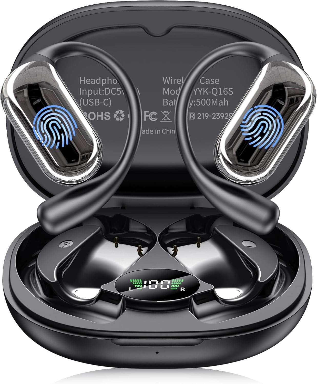 EUQQ Open Ear Headphones - 5.4 Bluetooth Earphones for Running, Ultra Comfort Sport Open Ear Buds, Stereo Sound Earbuds Wireless, IPX6, 40H Playtime