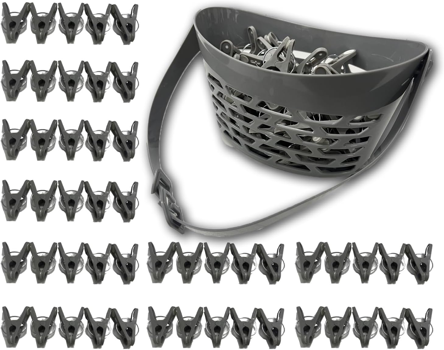 50 Clothes Pegs with Storage Basket, Portable and Solid Laundry Basket for Clothes Ropes and Drying Clothes