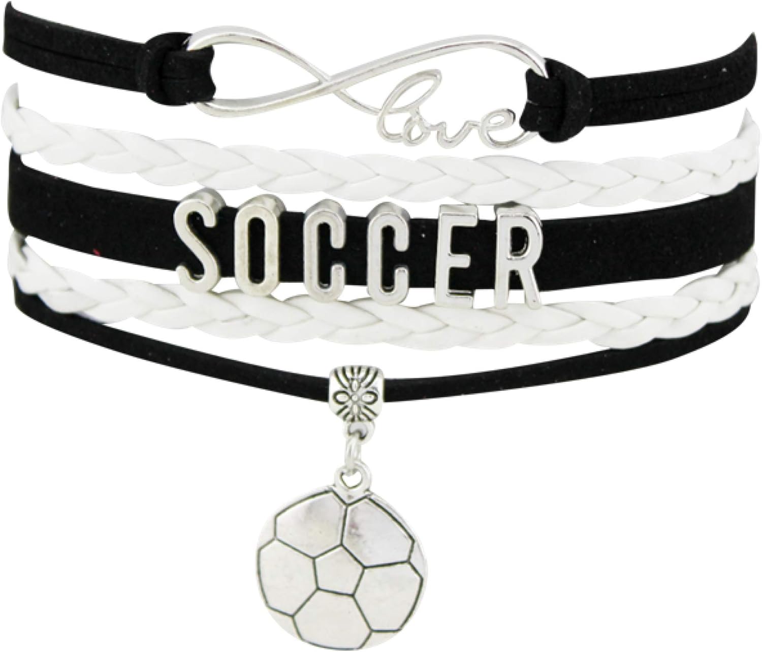 BESTCHOICE Soccer Bracelets for Teen Girls Women Men Soccers Gift Bracelet Charms (Black & White)