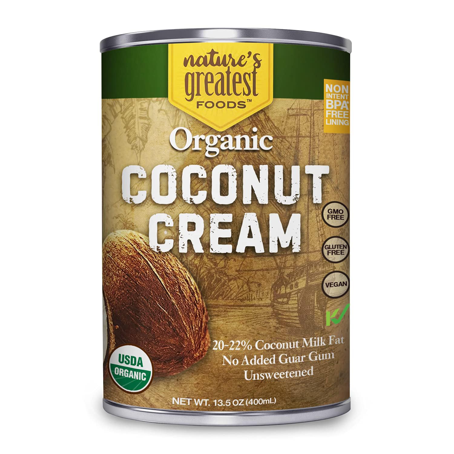 Organic Coconut Cream by Nature’s Greatest Foods - 13.5 Oz - No Guar Gum, No Preservatives – Gluten Free, Vegan and Kosher - 20-22% Coconut Milk Fat, Unsweetened (Pack of 12)