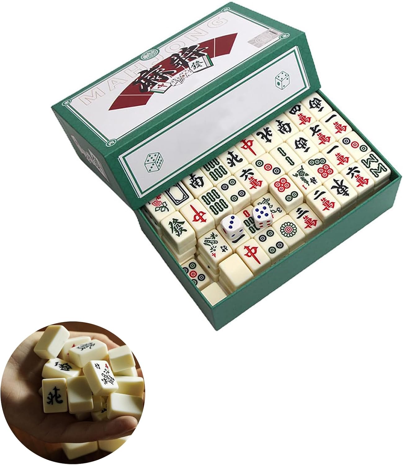 Mini Mahjong Game - Portable Chinese Traditional Set with 144 Tiles and 2 Dice