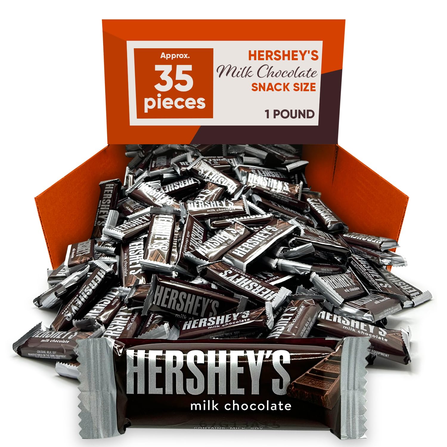 Hershys Milk Chocolate Snack Size 1 Pound Approx 35 Pieces Individually Wrapped Snacks - Candy Bulk Hershys Chocolate Candy Bars - Bulk Candy Individually Wrapped Chocolate Bar Milk Chocolate Office Candy - Parties, Celebrations Chocolate - Hershys Chocolate Snack Size Perfect Snacks For Adults & Kids