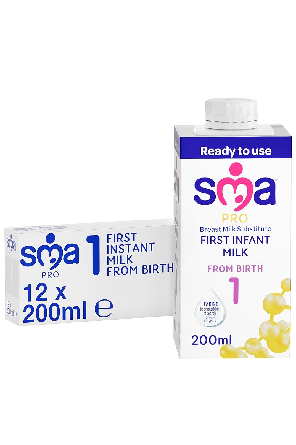 SMA First Infant Baby Milk, Pro from Birth, Ready to Use, Liquid Formula Milk, 200 ml (Pack of 12), Packaging May Vary