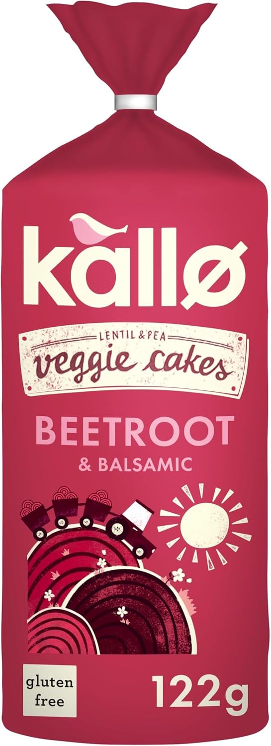 Kallo Beetroot & Balsamic Veggie Cakes, Lentil & Pea Puffed Crackers Made From Plants, Low Fat Healthy Snacks, Vegan Friendly, Gluten Free, No Artificial Flavours, Single Pack – 1 x 122g (Pack of 5)