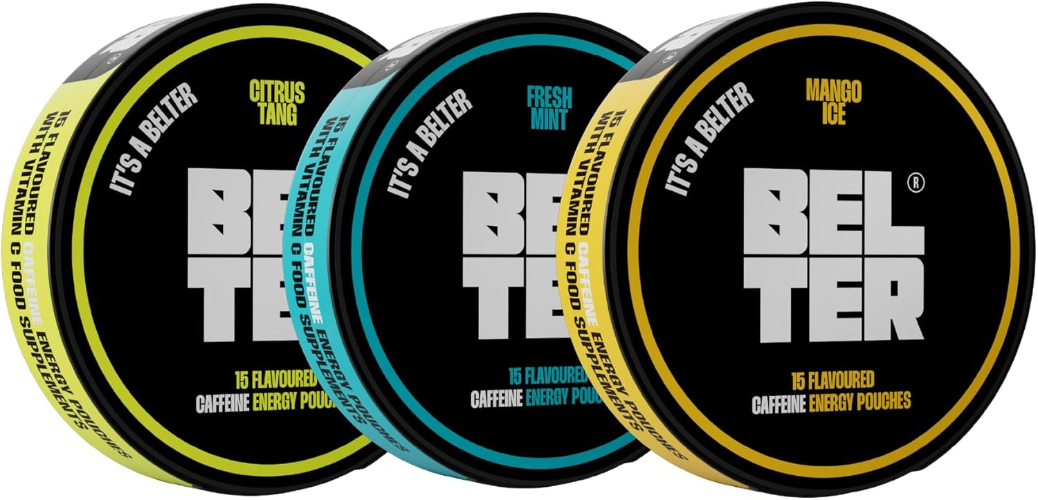 BELTER - Mixed Bundle - Caffeine Pouches - Citrus, Mango,Mint Flavour - 45 Count - Fast-Acting - Zero-Calorie Energy Boost - 80mg Caffeine Per Pouch