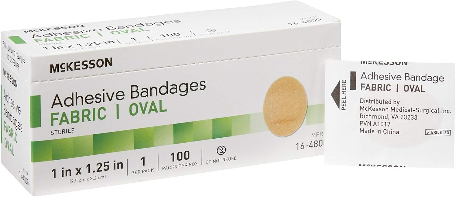 McKesson Adhesive Bandages, Sterile, Fabric Oval, 1 in x 1 1/4 in, 100 Count, 1 Pack