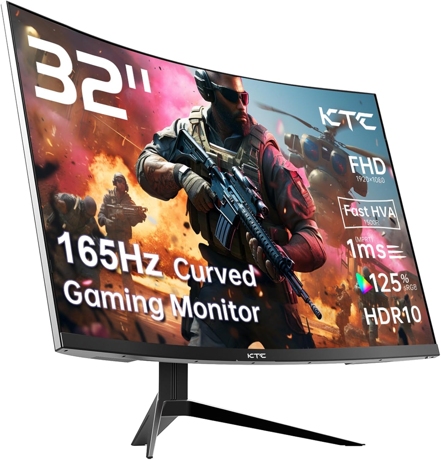 32 Inch FHD 1080p Curved Gaming Monitor - VA 1500R Curved Monitor, 165Hz 1ms MPRT, FreeSync & G-Sync, 122% sRGB, DP/HDMI, VESA, HDR10 for Gaming Home Office Business PC Monitor