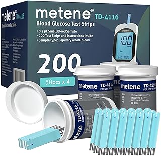 Metene TD-4116, 200 Count Test Strips for Diabetes, Use with metene TD-4116 Blood Glucose Monitor Only