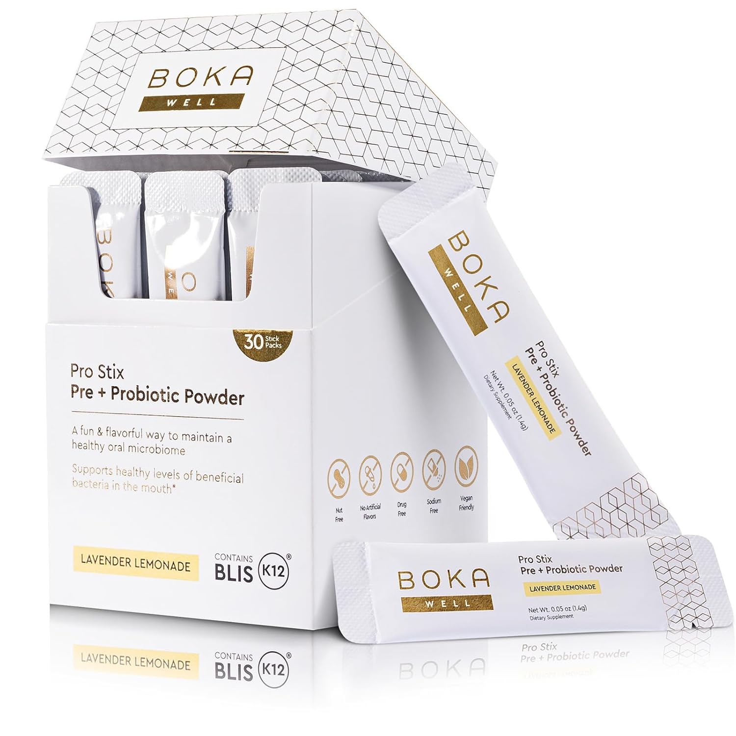 Boka Pro Stix Oral Probiotics for Mouth Bad Breath - 30ct Dental Probiotics Powder, Oral Health Pre + Probiotics for Teeth and Gums, BLIS K12 Oral Probiotic for Healthy Gum Health, Lemonade Lavender