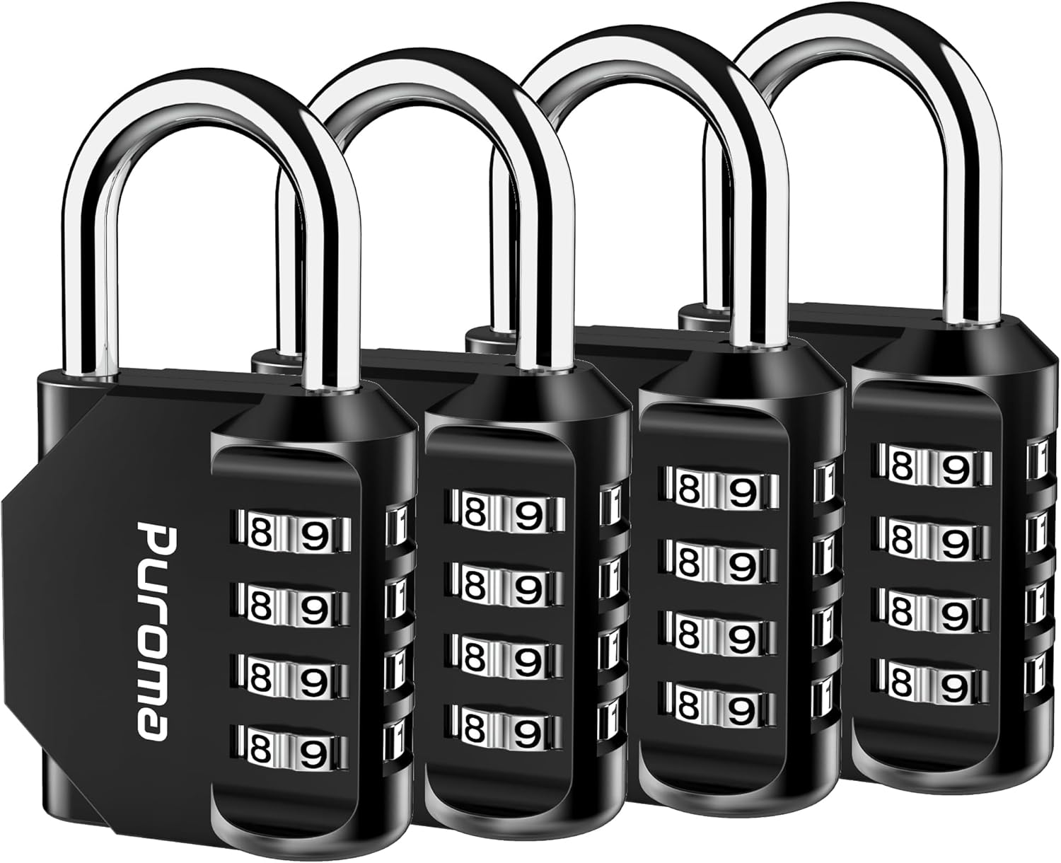 Puroma 4 Pack Combination Lock for Locker 4 Digit Outdoor Waterproof Padlock for School, Gym, Sports, Fence, Toolbox, Gate, Case, Outdoor, Hasp Storage, Cabinets (Black)