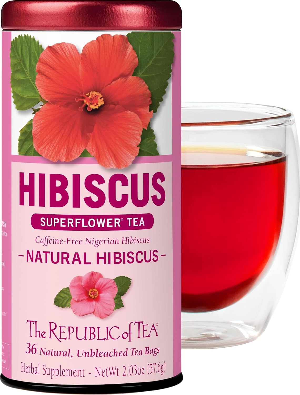 The Republic of Tea Natural Hibiscus Herbal Tea, Caffeine Free, 36 Count