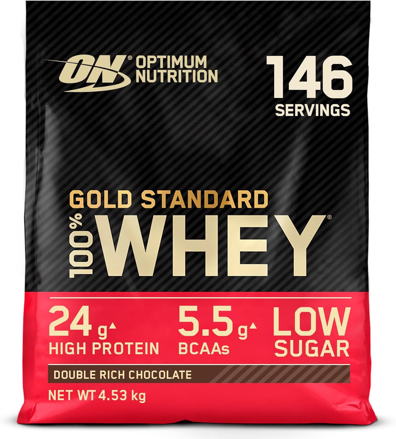 Optimum Nutrition Gold Standard 100% Whey Muscle Building and Recovery Protein Powder with Naturally Occurring Glutamine and BCAA Amino Acids, Double Rich Chocolate Flavour, 146 Servings, 4.53 kg