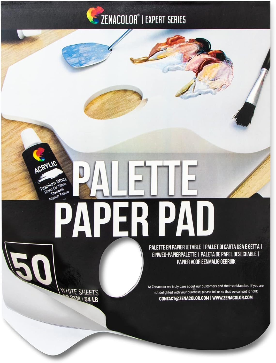 Zenacolor - Paper Palette Pad - 50 Removable and Disposable Sheets for Painters - 80gsm, 24lb - Paint Mixing Palette for All Paints (Oil, Acrylic, Watercolor,...)