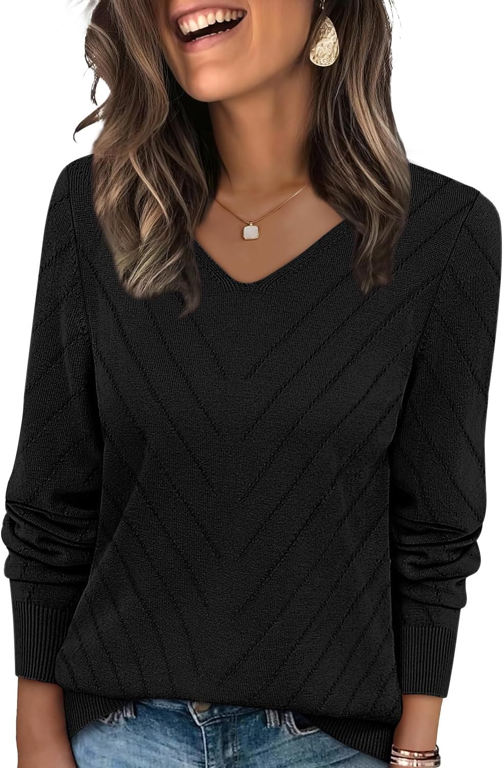 WIHOLL Sweaters for Women V Neck Casual Knit Long Sleeve Tops Lightweight Pullover Clothes Fall Fashion Outfits 2026