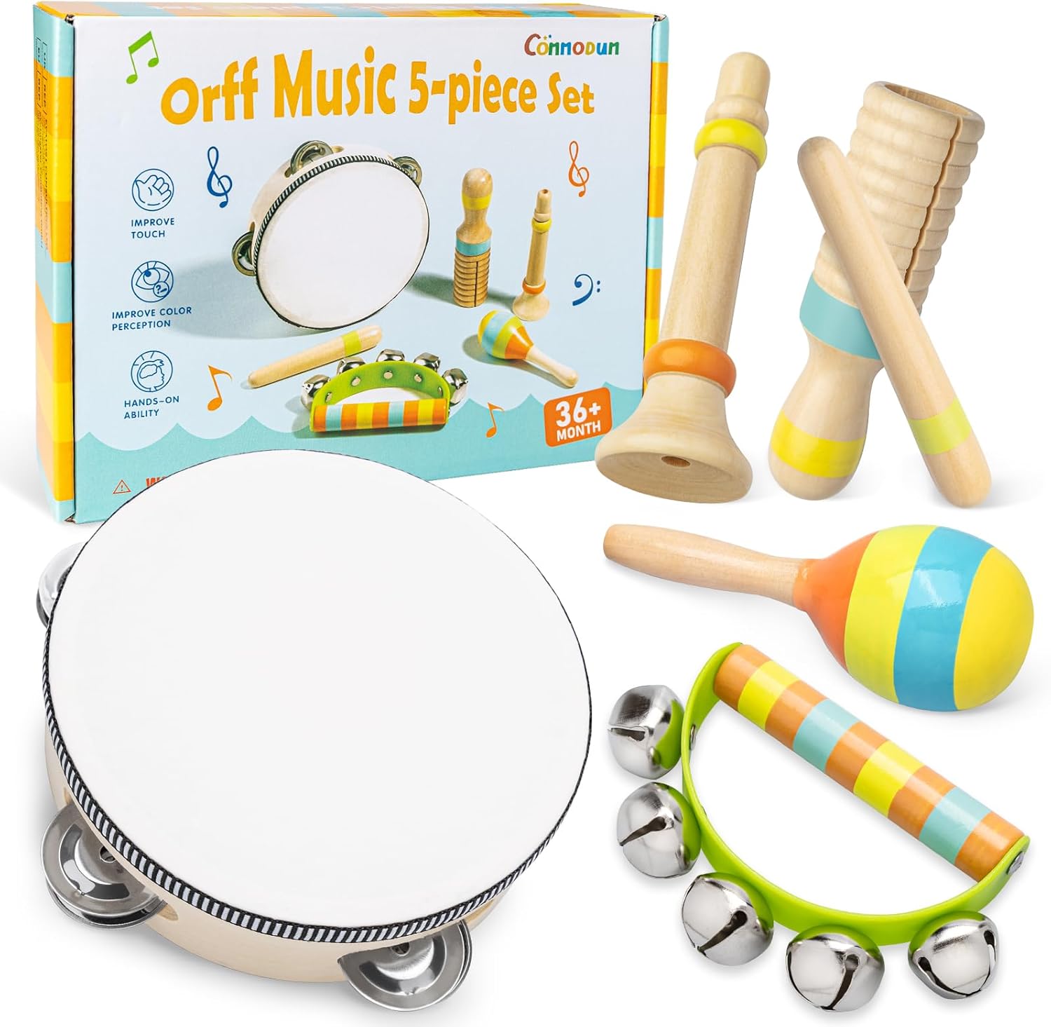 Commodum Wooden Musical Instruments Toys for Toddlers Age 3+, Neutral Colors Montessori Educational Baby Percussion Instruments Set, Boys Girls Birthday Easter Gift