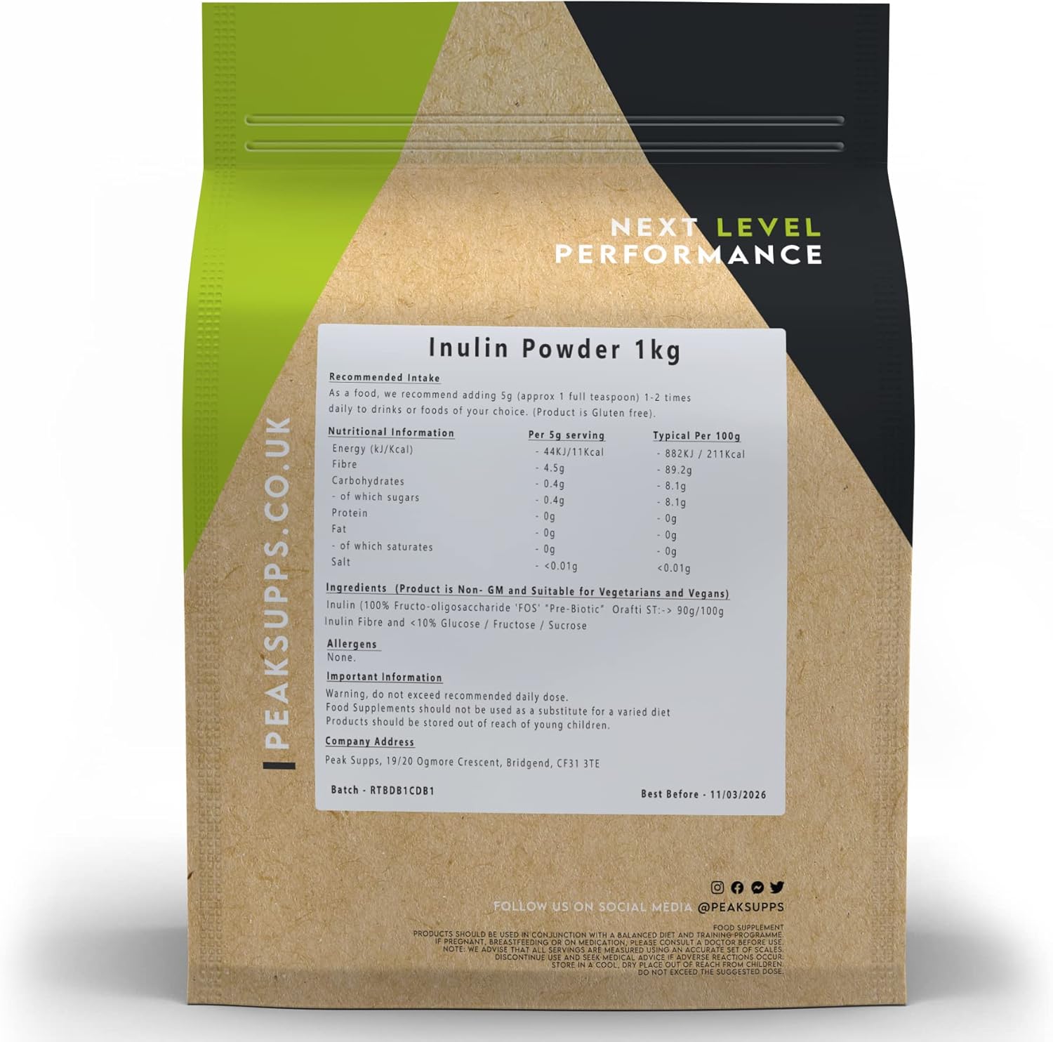 Inulin Powder 1kg | Prebiotic Fibre | Vegan | Packaging May Vary