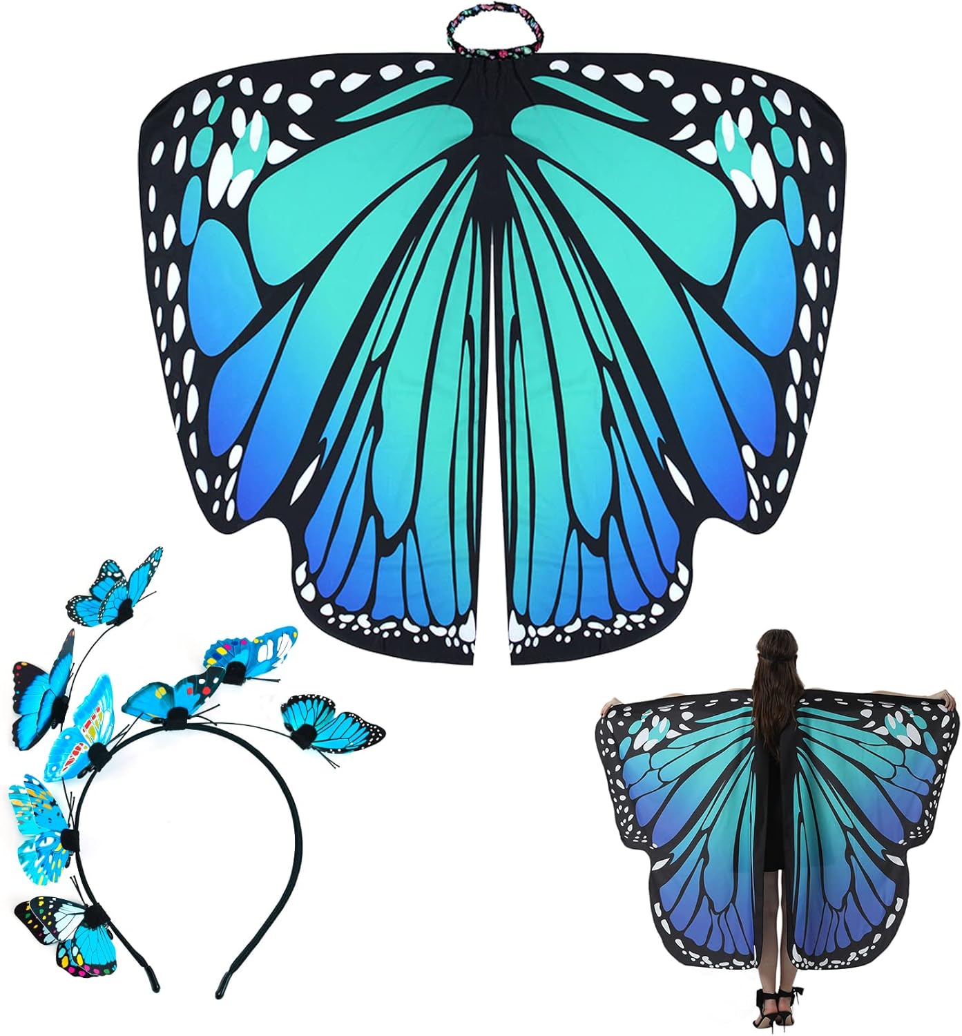 Karjiaja Adult Butterfly Wings Cape Fancy Dress Up Butterfly Fairy Wings Butterfly Shawl Wings Rainbow Butterfly Wings Costume For Christmas Halloween Party With Butterfly Headband