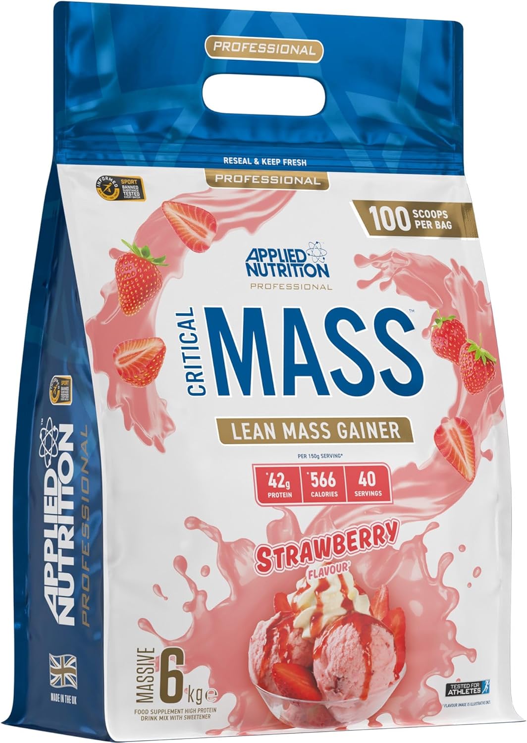 Applied Nutrition Critical Mass Professional - Weight Gain Protein Powder, High Calorie Weight Gainer, Lean Mass (6kg - 40 Servings) (Strawberry)
