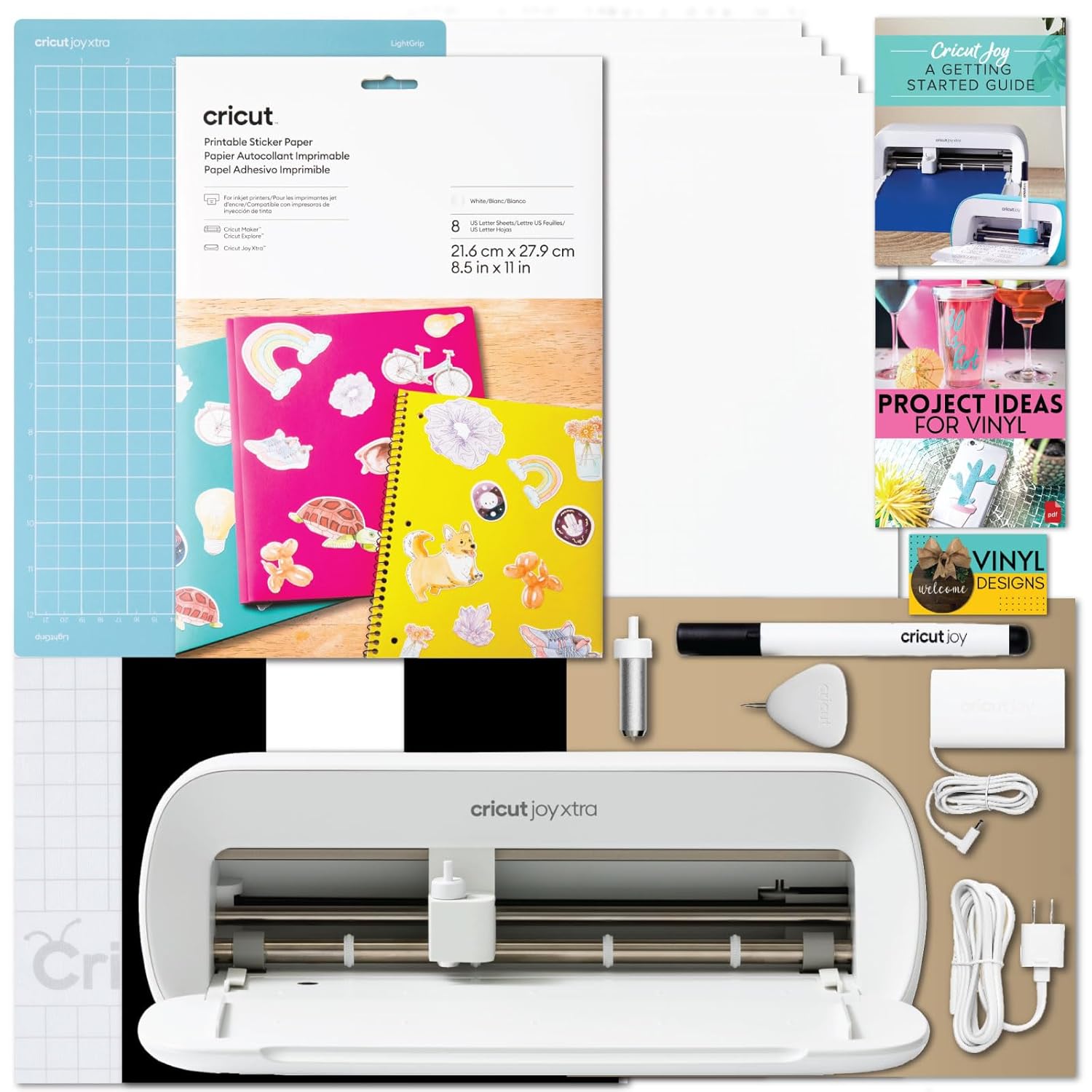 Cricut Joy Xtra Cutting Machine with Printable Sticker Paper Bundle - Sticker Making Kit with Craft Die-Cutting Machine - DIY Planner Stickers, Classroom Rewards and Laptop Case Decals