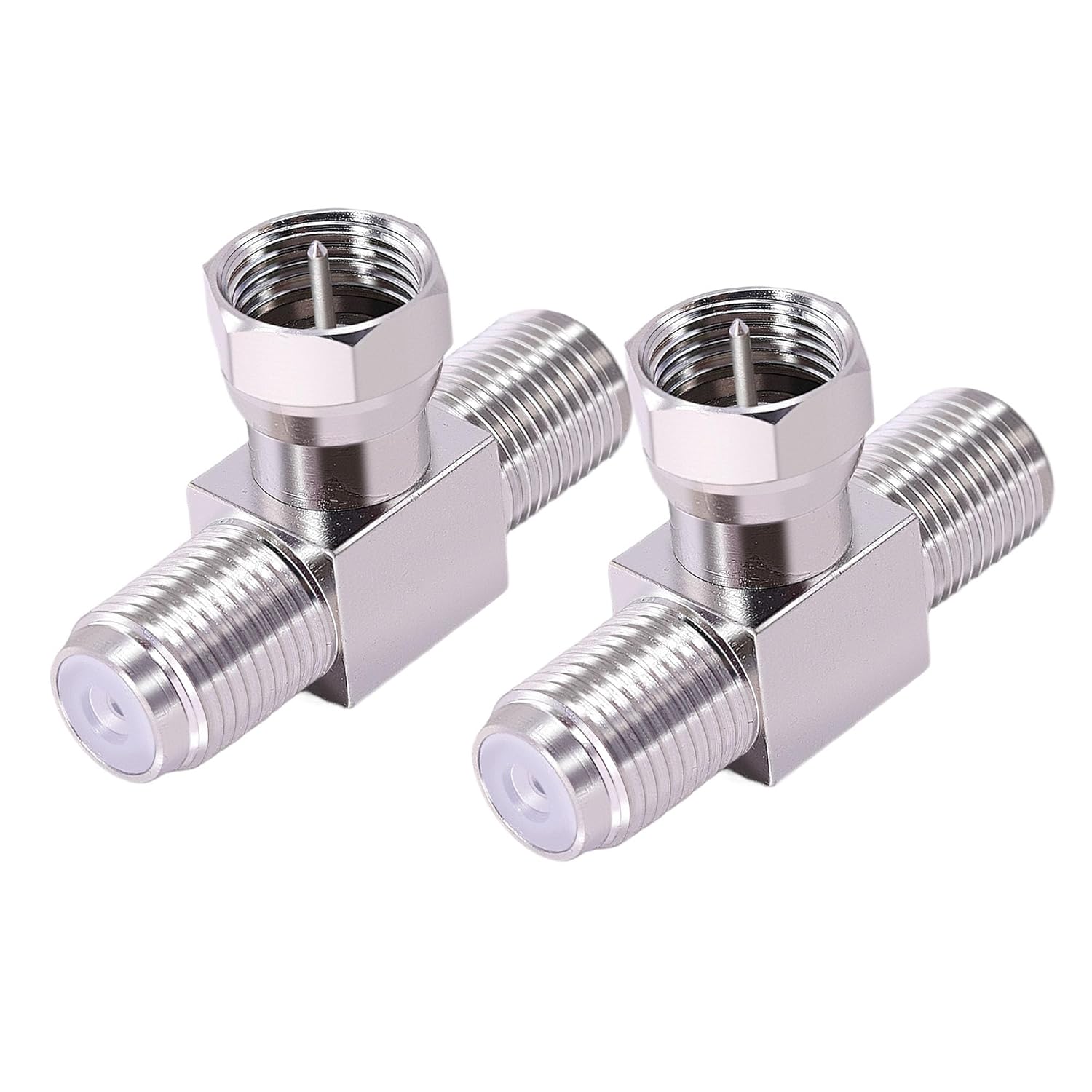 2pcs F Type Splitter 3 Way Connector F Male to Dual F Female Coaxial Connector 2 in 1 Out FAdapter for TV Video VCR Antenna TV Cable Satellite Tuner Antenna Television