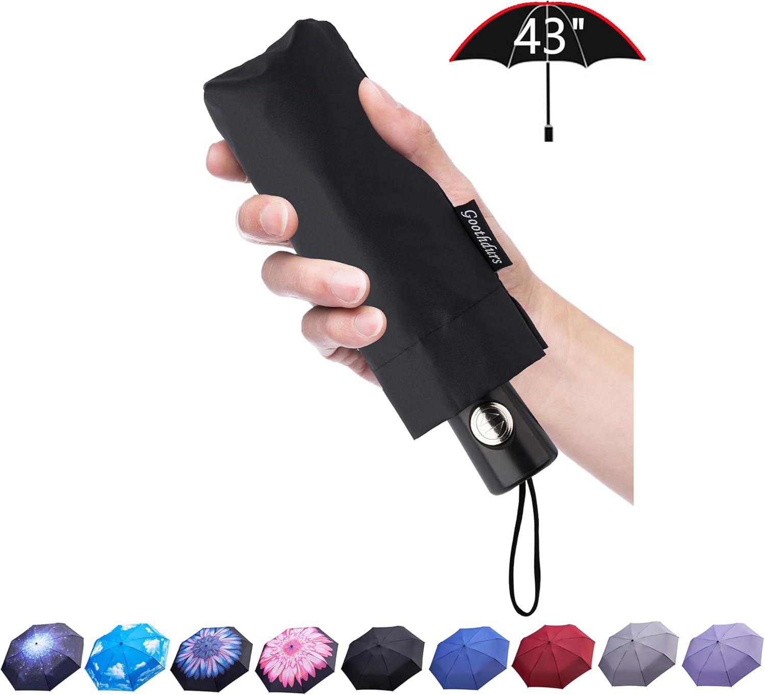Goothdurs Automatic Mini Travel Windproof Umbrella Compact Auto Open/Close Small Lightweight Folding Rain Umbrellas for Women Men
