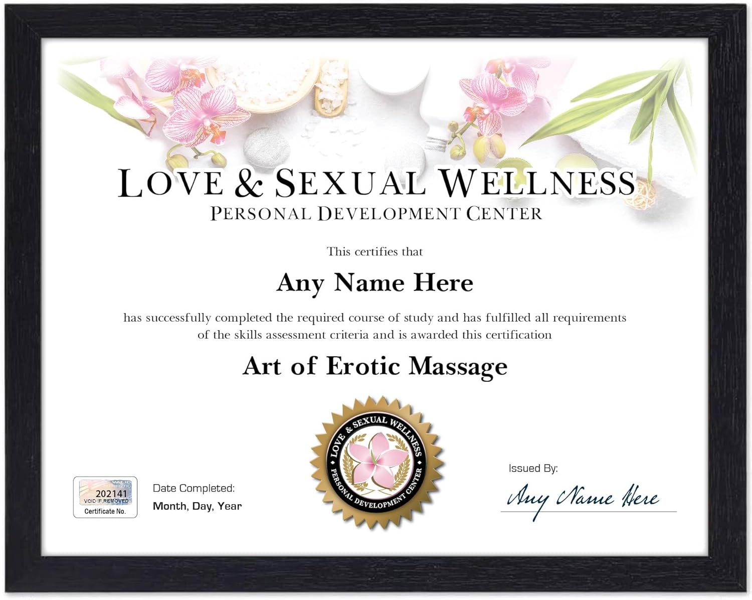 Personalized Love & Sexual Wellness Novelty Certificate Award Diploma - Valentine's Day, Anniversary, Gift, Wall Decor, Sign, Massage, Fetish, Kama Sutra, Husband, Wife, Girlfriend, Boyfriend