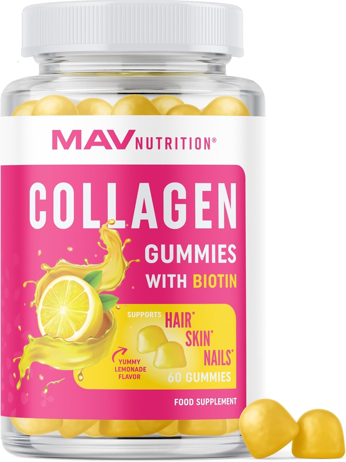 Collagen Gummies for Women | 200mg Hydrolyzed Collagen + 2500mcg Biotin, with Vitamin C, E & Zinc | Anti Aging, Hair Growth, Skin, Strong Nails | Non-GMO Collagen Supplements for Women | 60 Count
