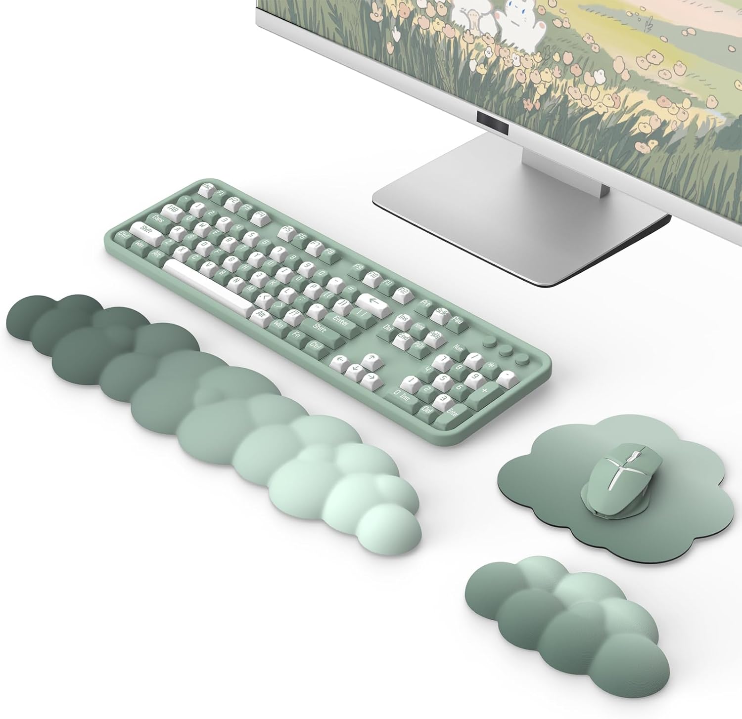 MoKo Cloud Wrist Rest, Ergonomic Cloud Keyboard Wrist Support with Mouse Pad, Durable Polyester Arm Rest Pad for Keyboard and Mouse for Office, Gaming, Computer, Laptop, Green