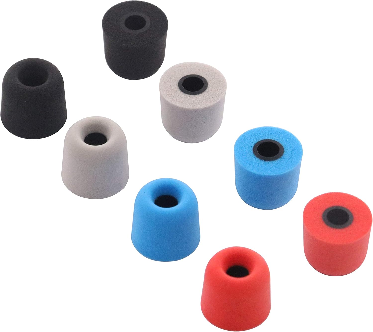 ALXCD Foam Ear Tips Compatible with 4.0mm Connect Hole, Medium Size 4 Pairs Soft Memory Foam Earbud Tips, Fit for Most in-Ear Headphones, Foam, Black Gray Red Blue