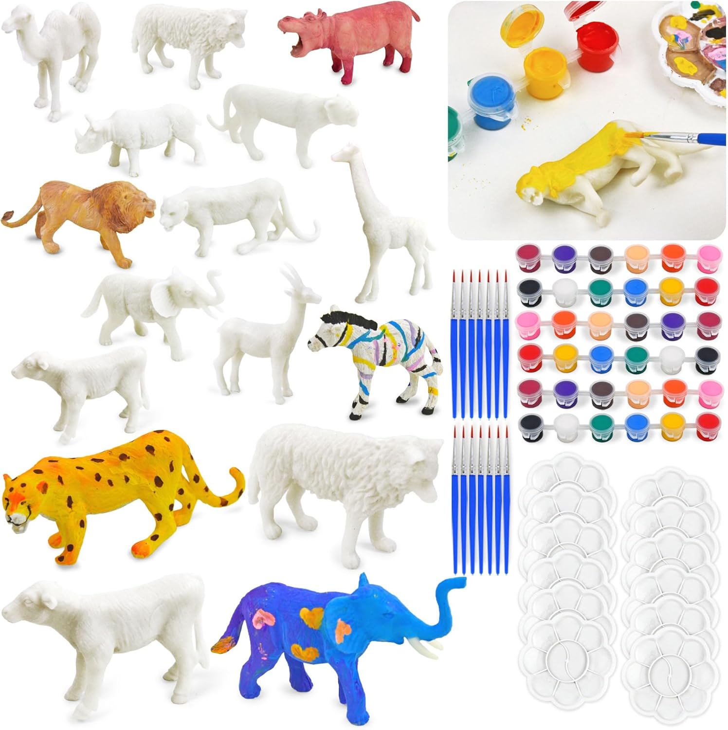 Vileafy Safari Animal Painting Kits for Kids Ages 4-8 – 12 Set Crafts for Kids with Animal Figures, Paints, Brushes & Palettes – Fun Arts and Crafts for Boys and Girls Party Favors, Art Supplies
