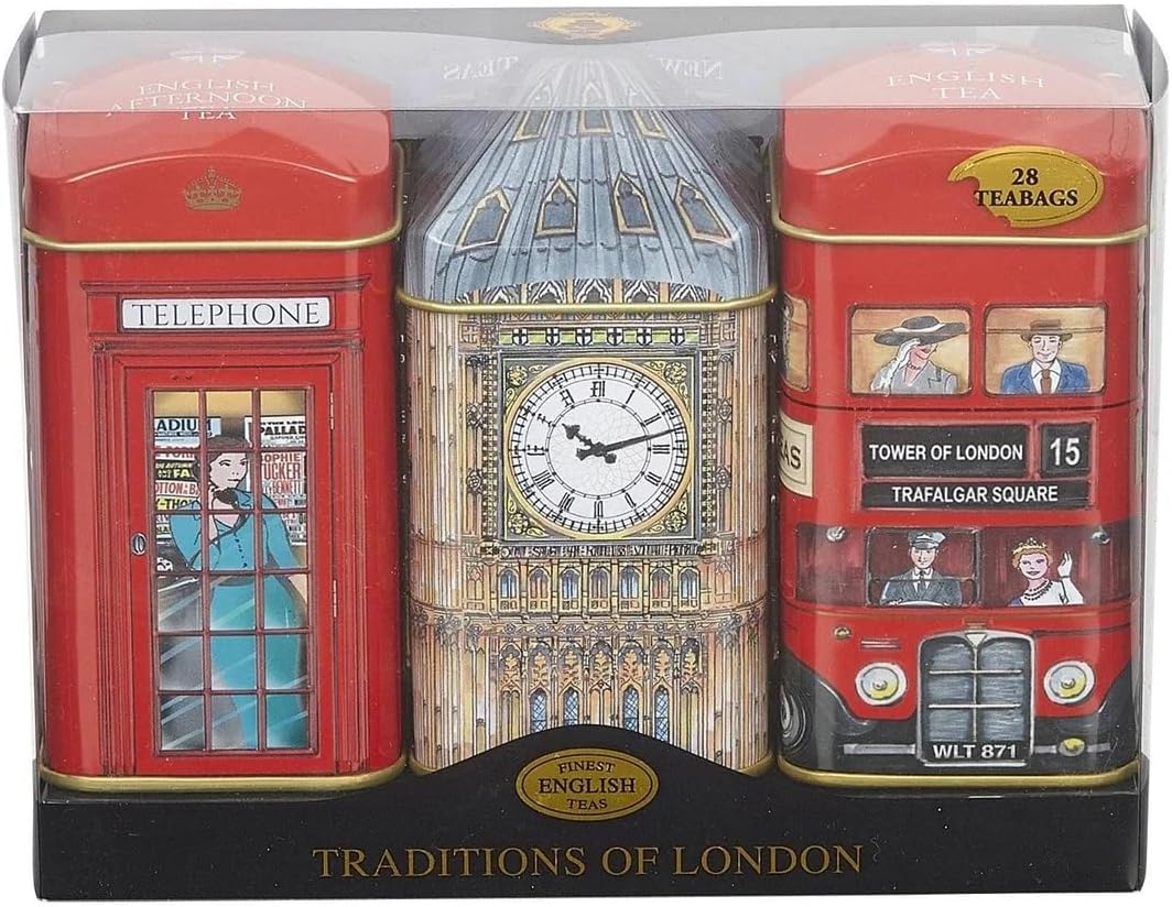 New English Teas Heritage Selection Triple Tea Tins 28 Teabag Gift Pack Big Ben, 15.5 x 11.5 x 5.5 cm approx.