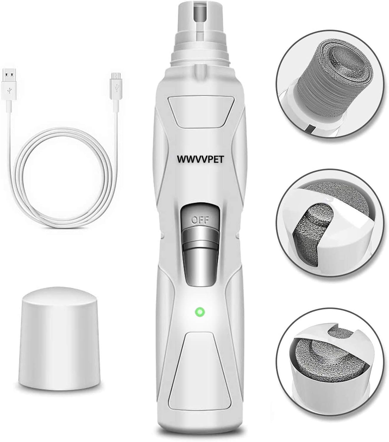 Pet Nail Grinder with LED Light & 2 Grinding Heads, 2-Speed Low Noise & More Powerful Dog Nail Grinder, Pet Nail Trimmer File, Painless Paw Claw Care, Quiet Toenail Grooming Tool for L/M/S Dogs/Cats