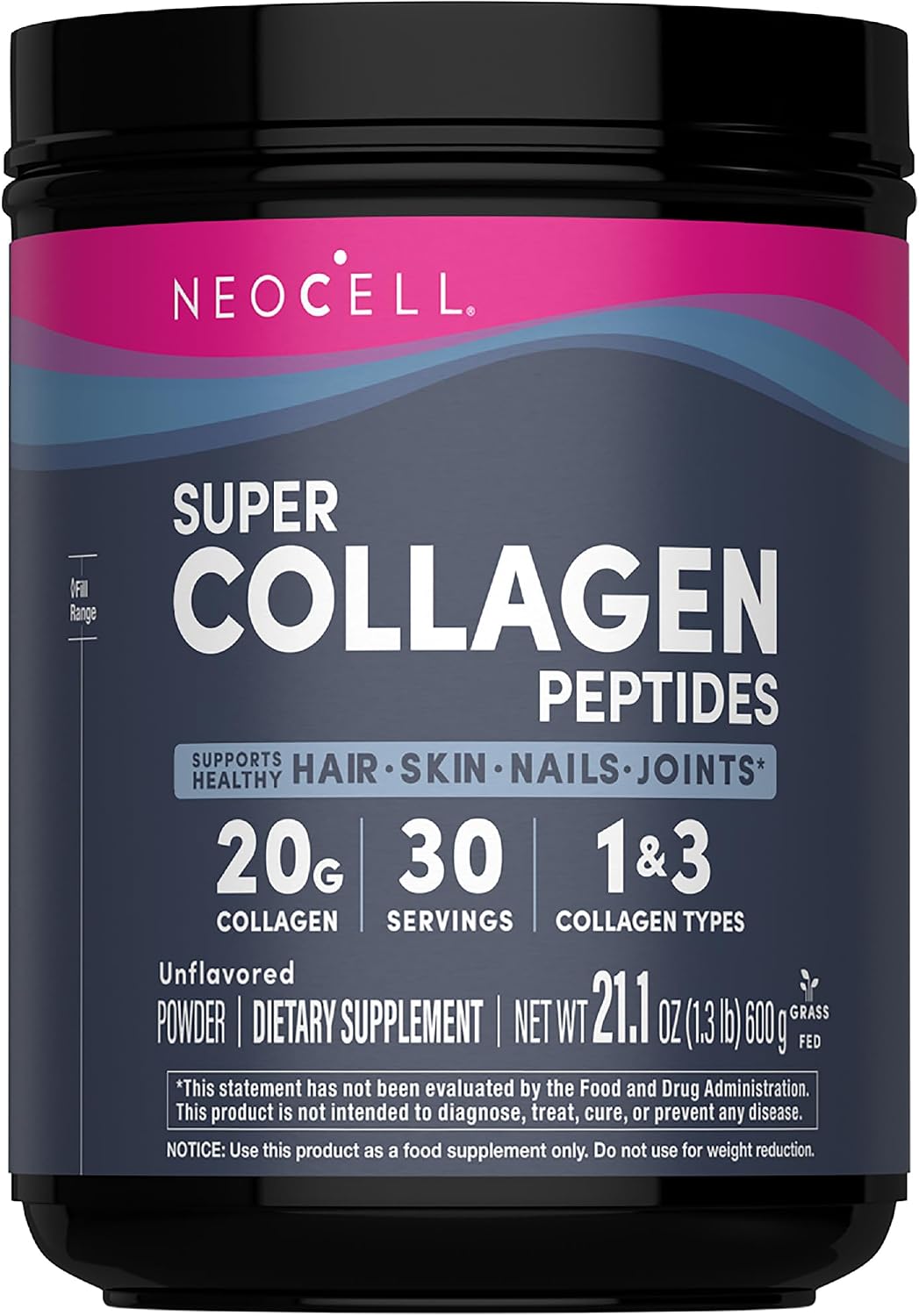 NeoCell Super Collagen Peptides Powder | 30 Servings | Unflavored | Types I & III | Grass Fed Bovine Supplement | Hair, Skin, & Nails | for Women and Men