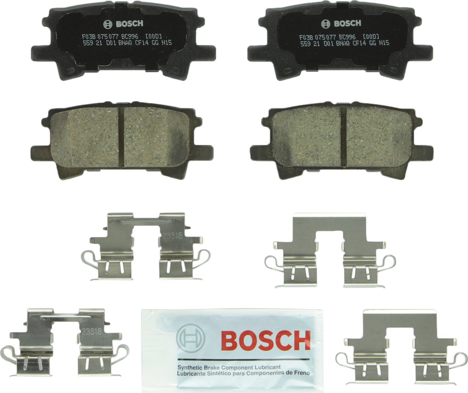 BOSCH BC996 QuietCast Premium Ceramic Disc Brake Pad Set - Compatible with Select Lexus RX330, RX350, RX400h; Toyota Highlander; REAR