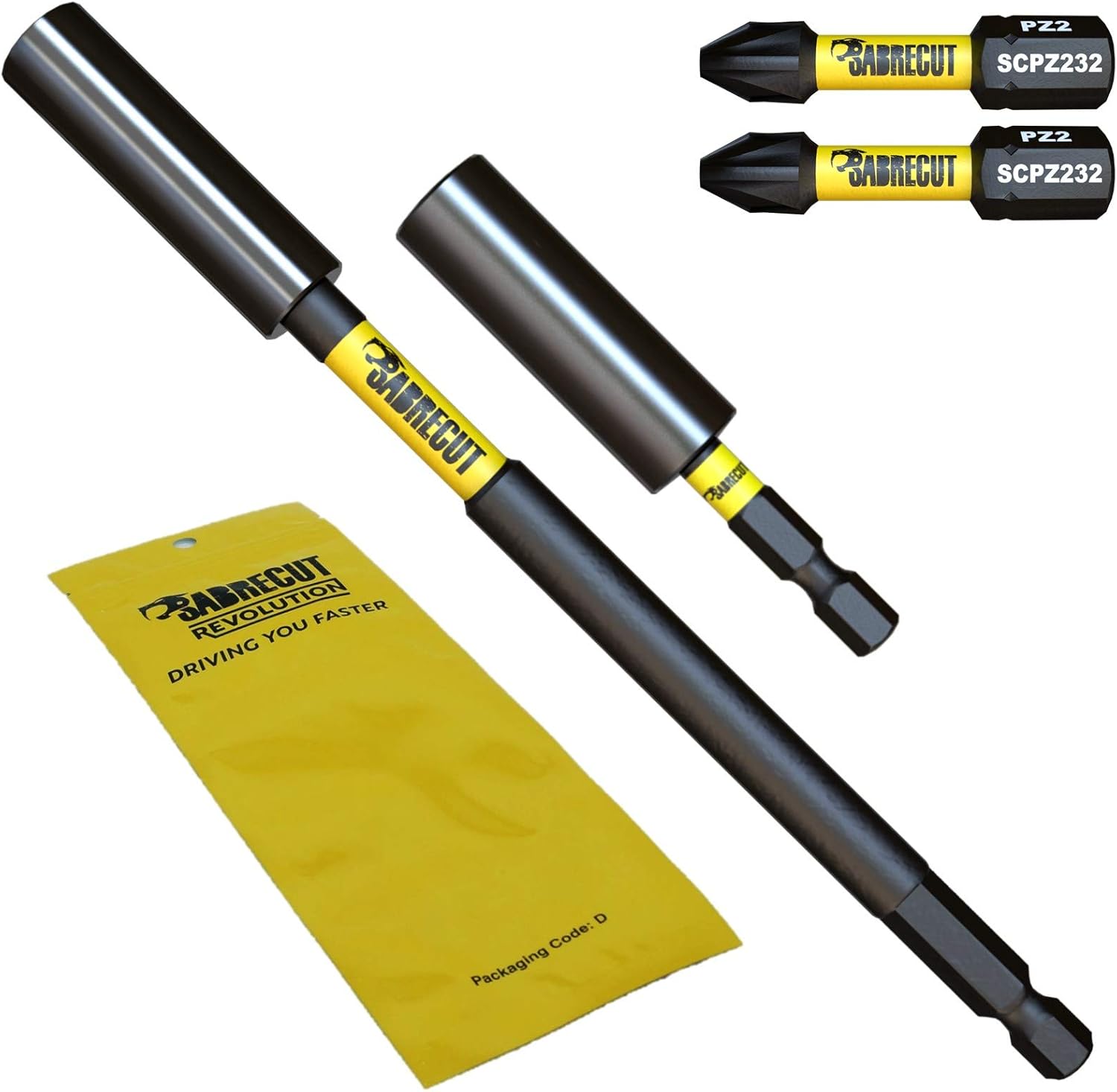 4 Piece SabreCut SCRK1 Magnetic 60mm and 152mm Professional Impact Bit Holders with 2 x 32mm PZ2 Screwdriver Impact Bits