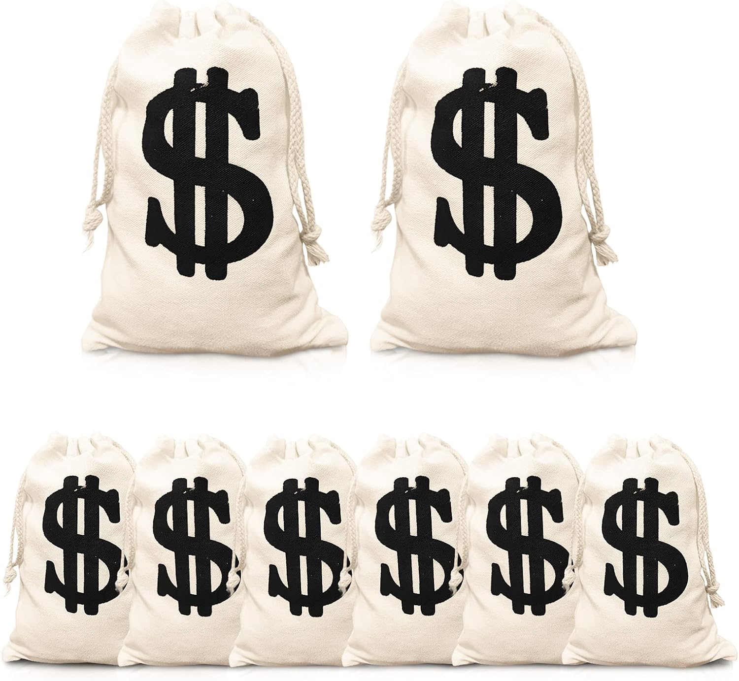 Canvas Money Bag Prop Pack of 8 – Coin Bags for Bank – Durable and Comfortable – Game for kids, Ideal for Party Favors, Movie Props, Cosplay, Halloween