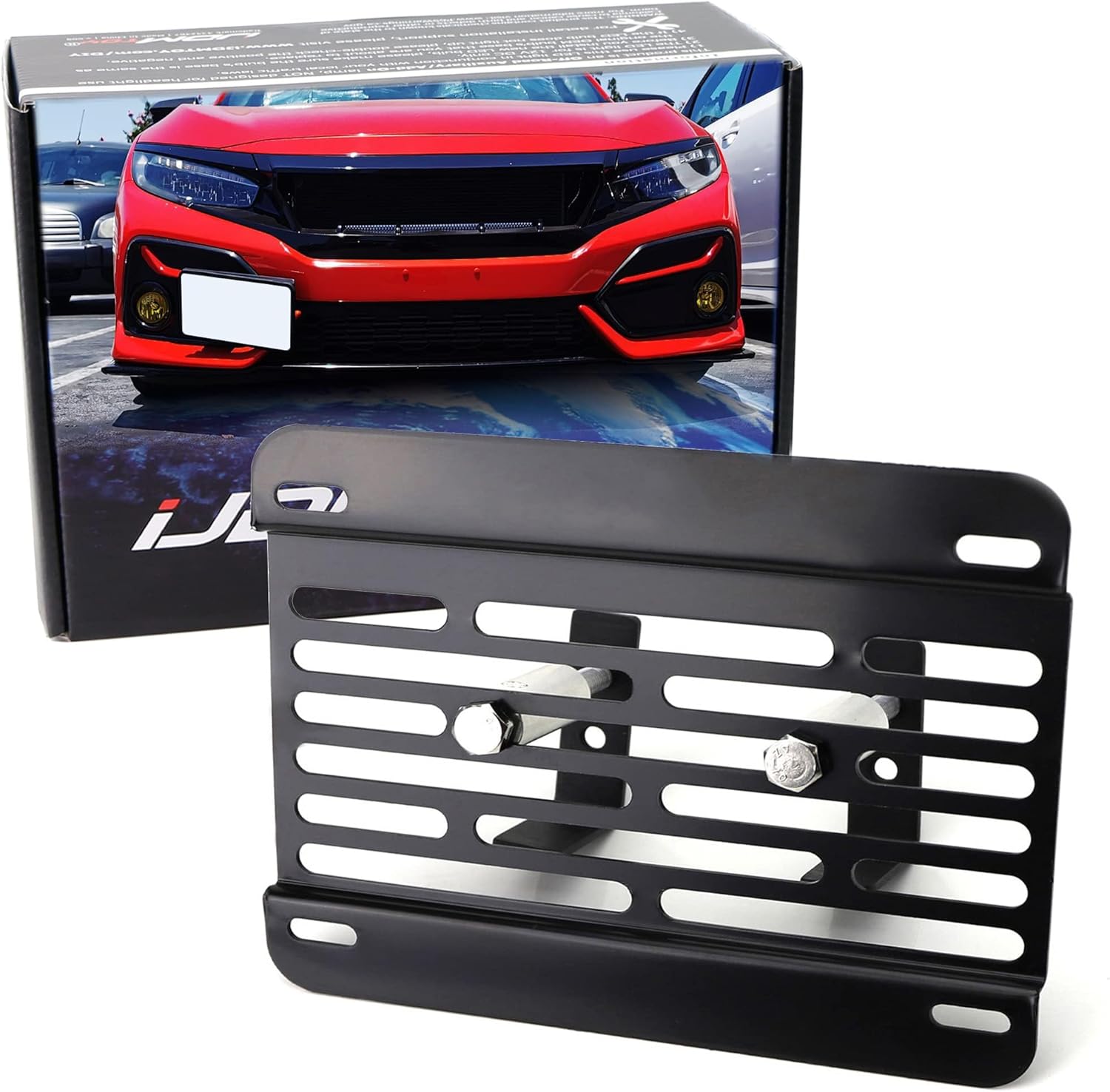 iJDMTOY No Drill Front Grille Mesh Mount License Plate Relocator Kit Compatible with 2017-2019 Honda Civic Si or Type-R Touring Hatchback