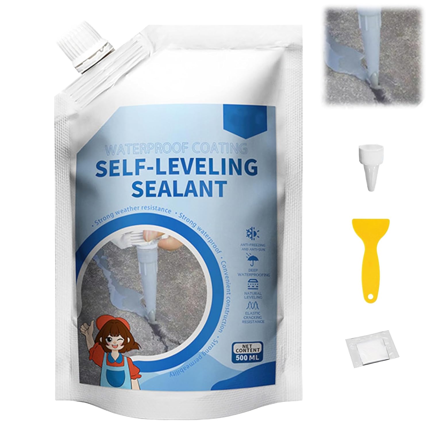 Concrete Caulking Adhesive,New Self-Leveling Sealant,Heavy-Duty Crack Filler for Driveway,Weather Resistant Concrete Crack Repair,Quick-Drying Sealant for Outdoor,Home Use(500ml)