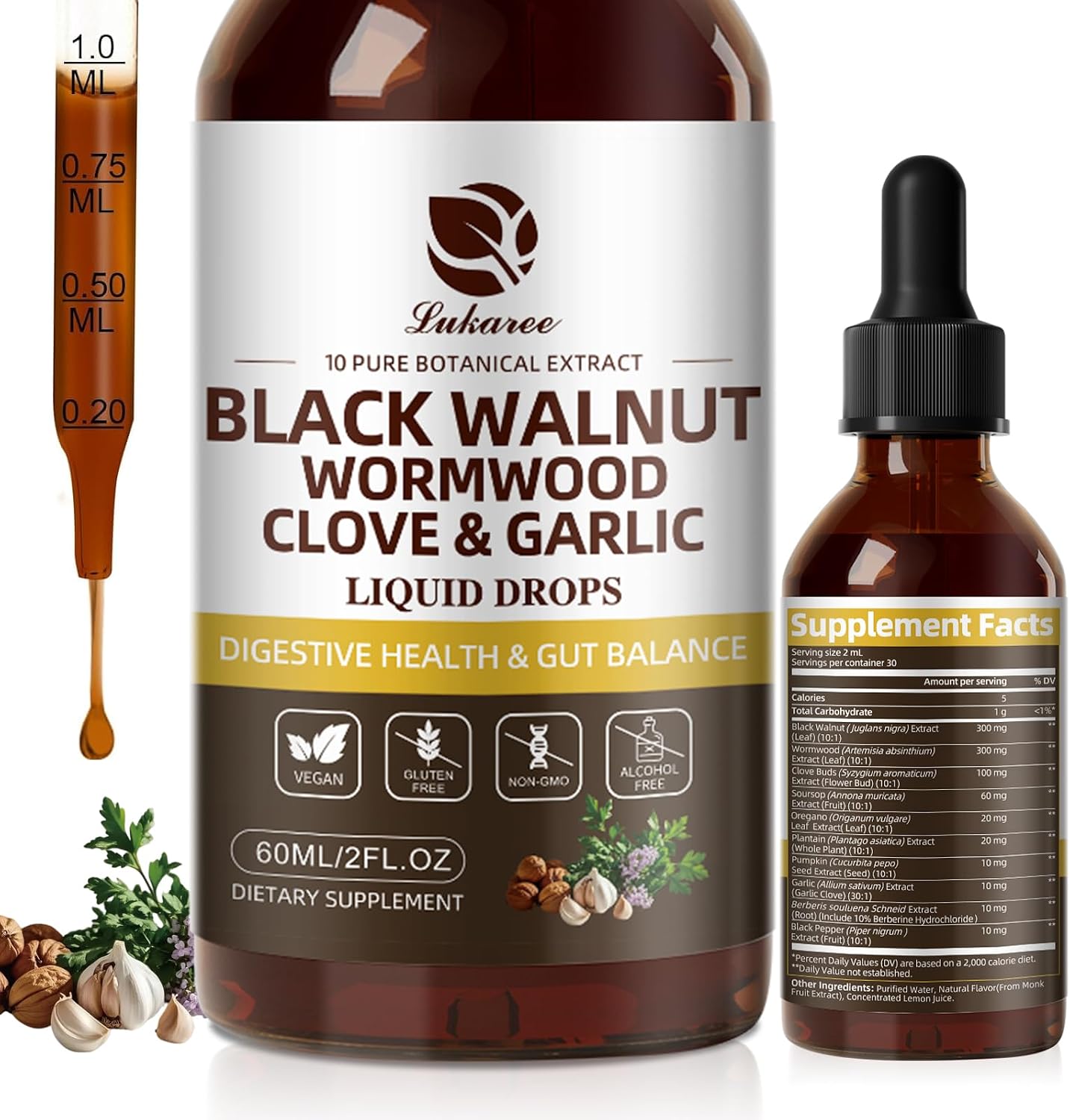Lukaree Wormwood Black Walnut Clove Cleanse Tincture - Gut Health & Detox